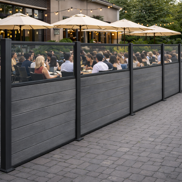 Gastro-Zaun WPC CoEx Excellent in Anthrazit mit Plexiglasscheibe 150x180cm