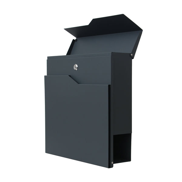 Briefkasten B10a anthrazit mit Edelstahlleiste lasergravur Zeitungsfach und verdecktes Schloss