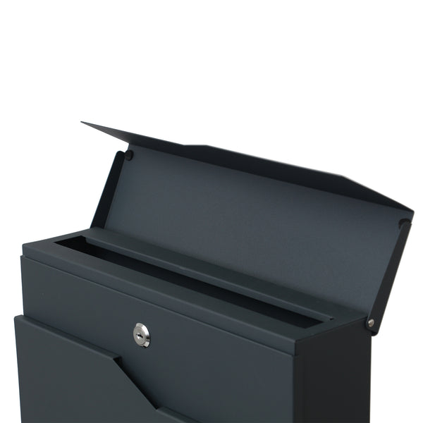 Briefkasten B10a anthrazit mit Edelstahlleiste lasergravur Zeitungsfach und verdecktes Schloss