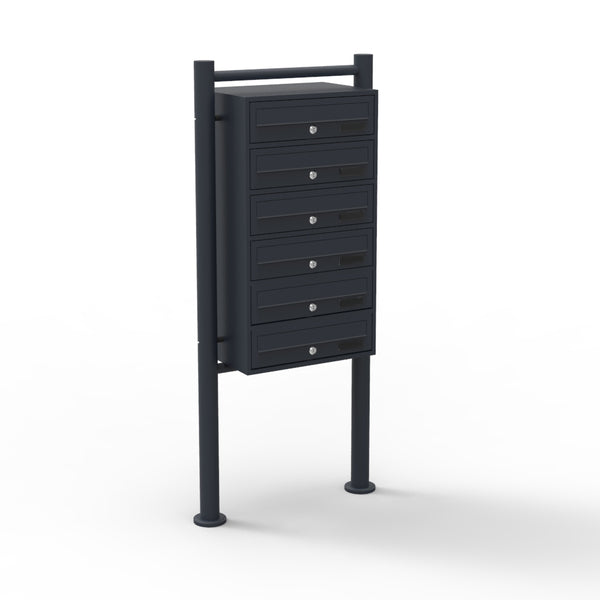 Briefkastensystem 3-6 fach Einwurf mit Standfuß in Schwarz RAL 9017 pulverbeschichtet