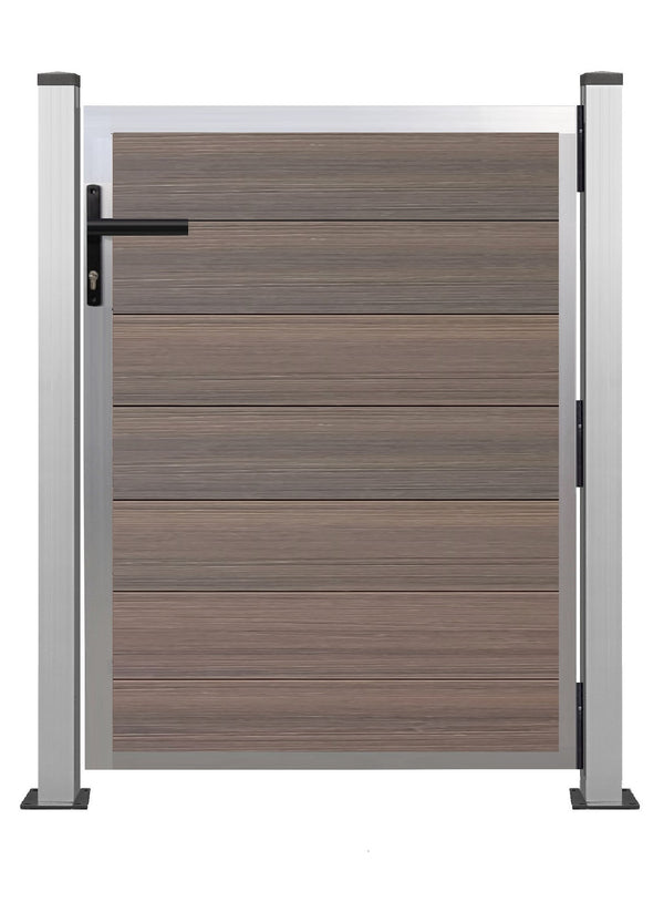 WPC CoEx Tür Bausatz 120 x 90 cm Gartentor mit Alurahmen Höhe: 1,20m in Silber