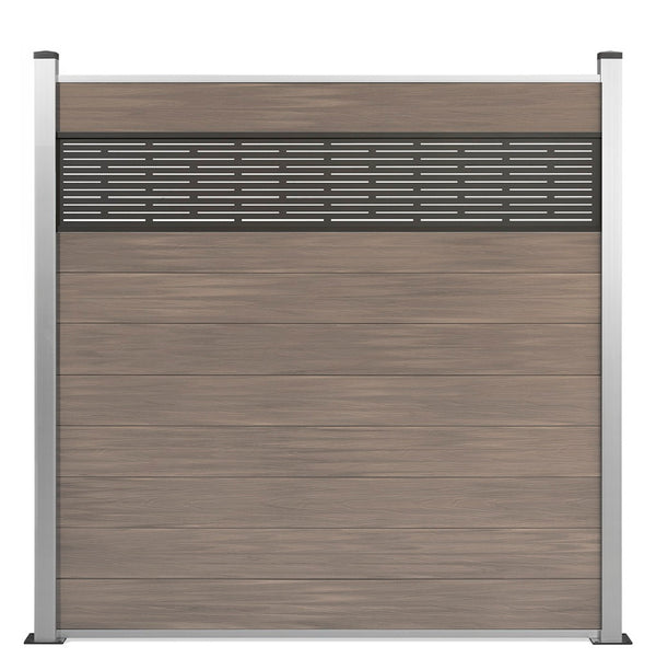 WPC Excellent Sichtschutzzaun Beige mit Dekor Line und Alu-Pfosten
