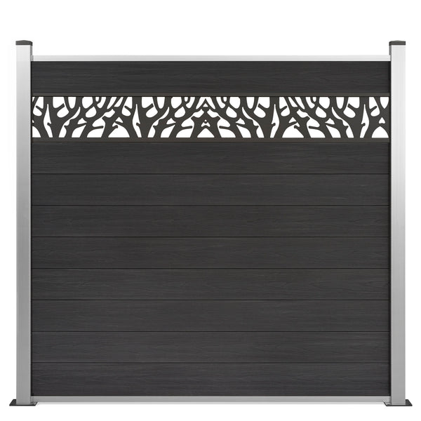 Coex WPC Sichtschutzzaun Excellent in Anthrazit mit 25cm Dekor 175x180cm inkl. Aluminium Pfosten