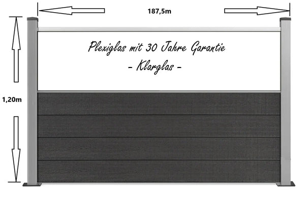 Gastro-Zaun WPC CoEx Excellent in Anthrazit mit Plexiglasscheibe 120x180cm