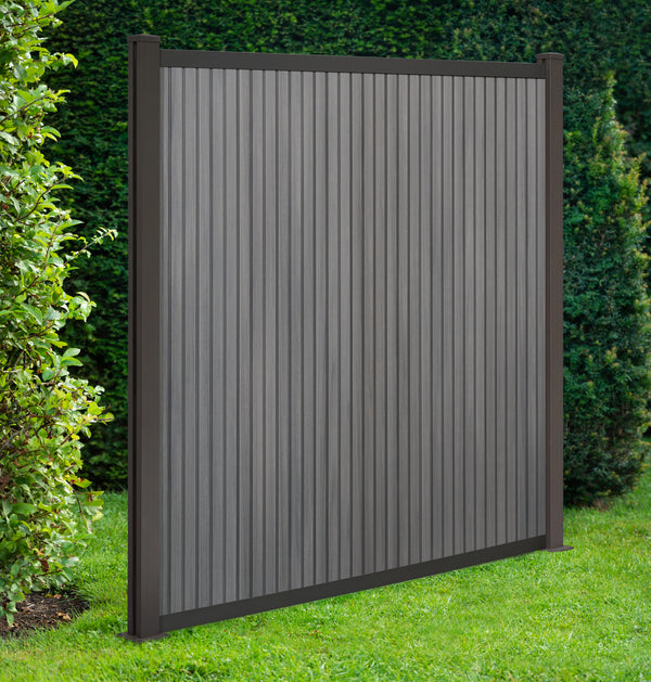 Naboca WPC-Zaun Vertico – Moderner Sichtschutz in Grau | COEX 190 x 180 cm inkl. Aluminium Pfosten