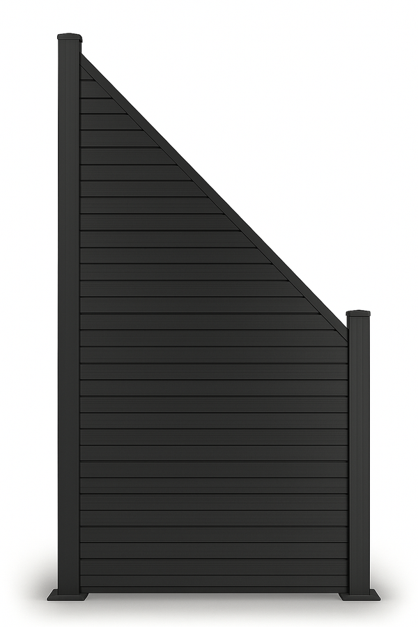 WPC Schrägelement Vertico In Anthrazit, Grau und Braun mit kurzem Aluminium-Pfosten