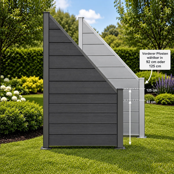 Coex Schrägelement Brillant B: 180cm H: 90cm oder H: 120cm mit kurzen Aluminium Pfosten