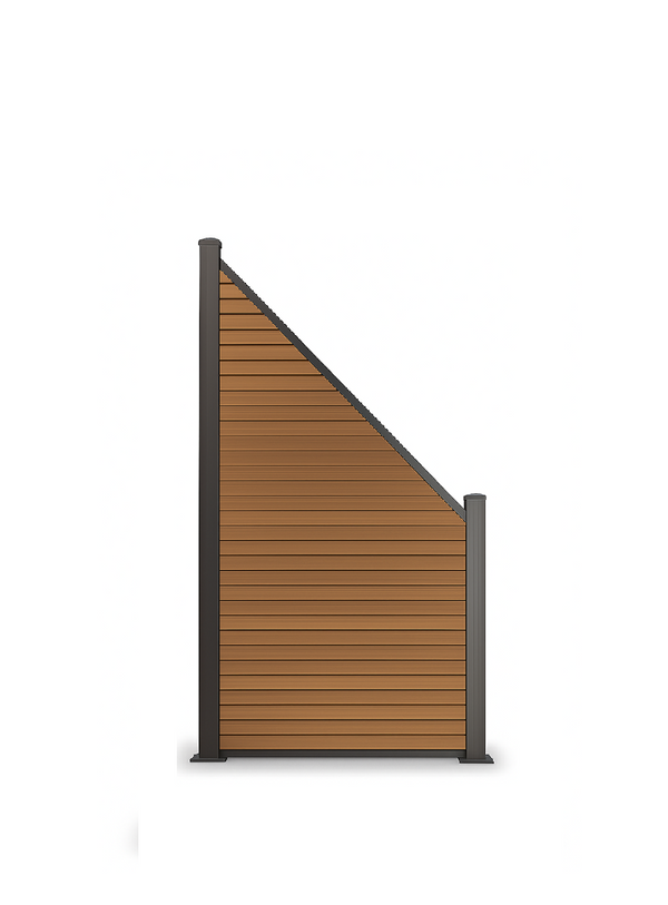 WPC Schrägelement Vertico In Anthrazit, Grau und Braun mit kurzem Aluminium-Pfosten