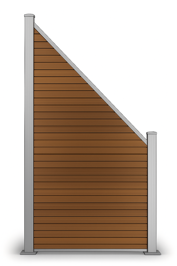 WPC Schrägelement Vertico In Anthrazit, Grau und Braun mit kurzem Aluminium-Pfosten