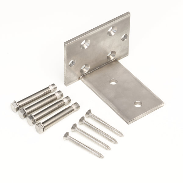 L - Stein Bodenhalterung aus Edelstahl zum Aufschrauben für 70x70mm Aluminium Pfosten