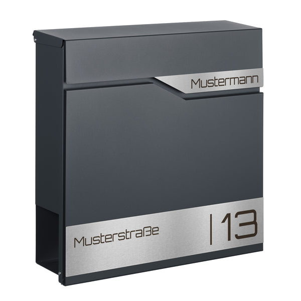 Personalisierter Briefkasten Wandbriefkasten Postkasten Anthrazit mit Zeitungsfach Modell B7