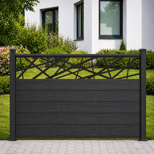 CoEx WPC Gartenzaun mit Dekor 120x180cm inkl. Aluminium Pfosten