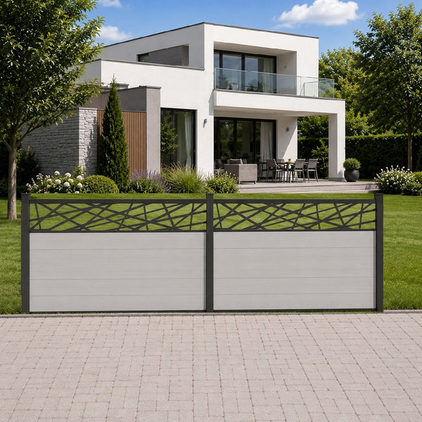 CoEx WPC Gartenzaun mit Dekor 120x180cm inkl. Aluminium Pfosten