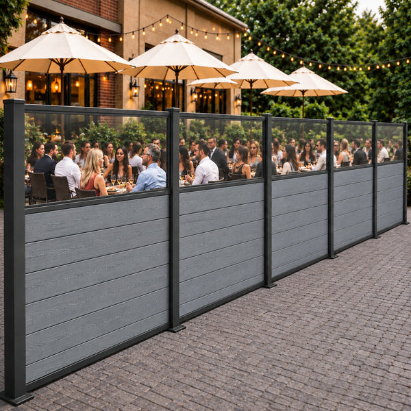Gastro-Zaun WPC CoEx 150x180cm Eleganz mit 50cm Plexiglasscheibe