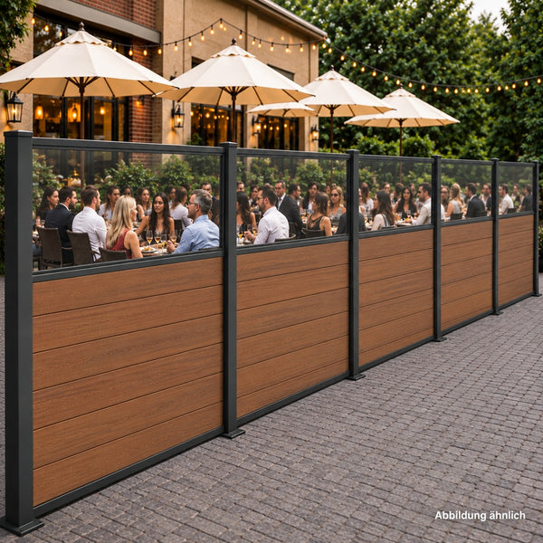 Gastro-Zaun WPC CoEx 150x180cm Eleganz mit 50cm Plexiglasscheibe