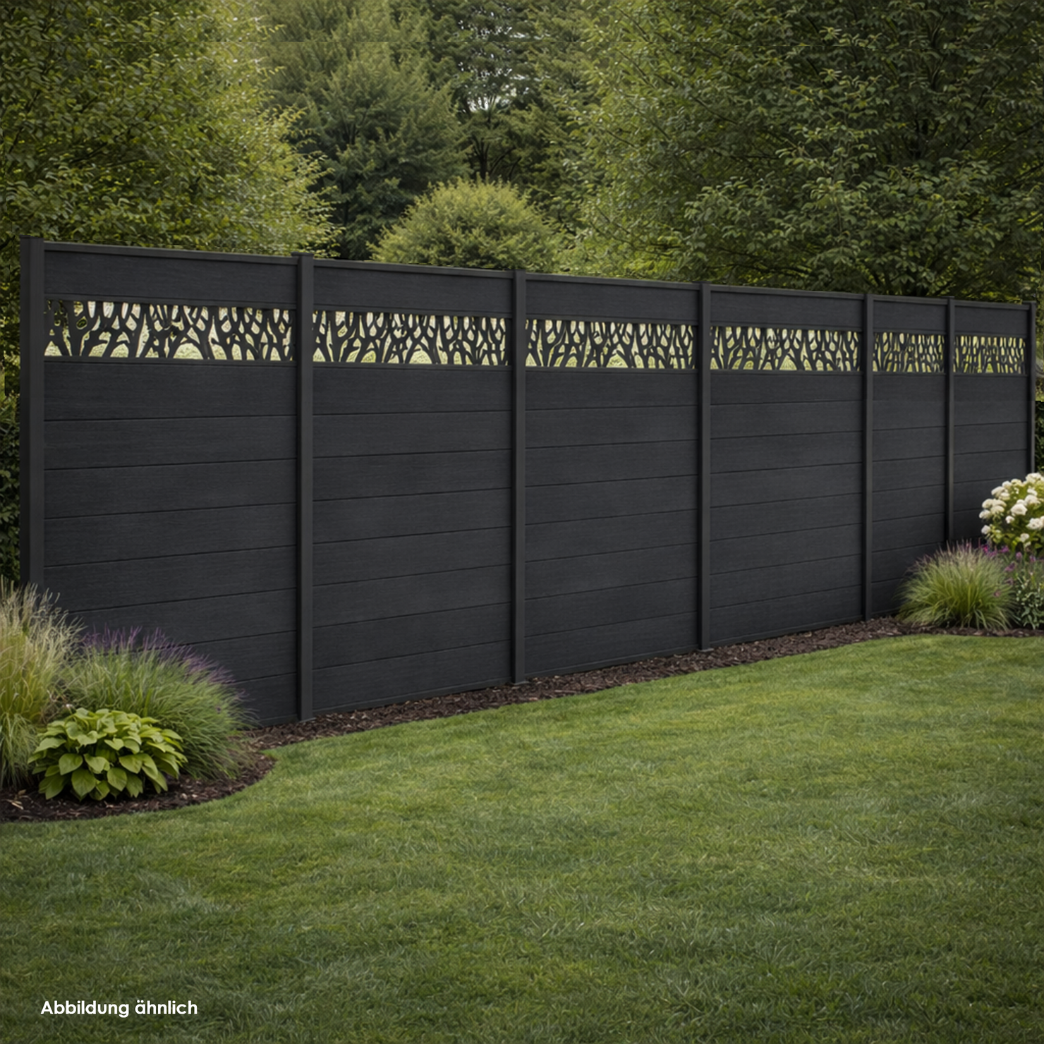 Coex WPC Sichtschutzzaun Excellent in Anthrazit mit 25cm Dekor 175 x 180 cm inkl. Aluminium Pfosten