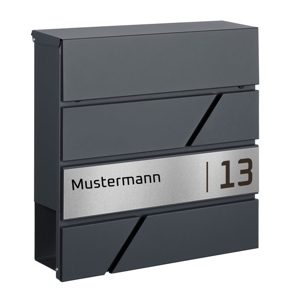 Personalisierter Briefkasten Wandbriefkasten Postkasten Anthrazit Zeitungsfach Modell B1