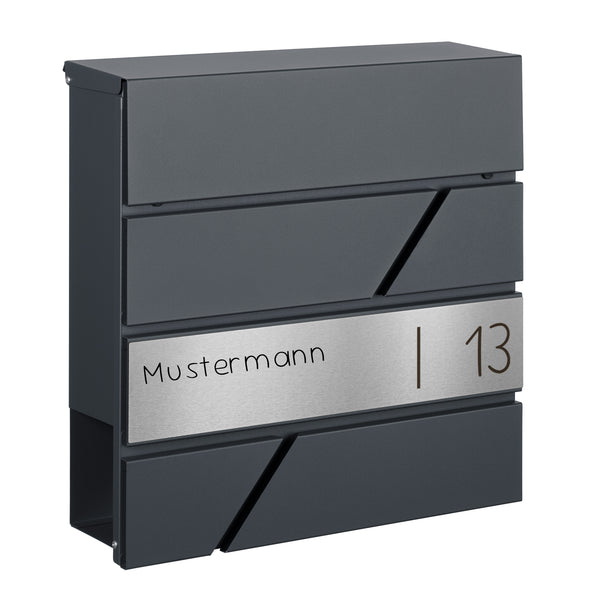 Personalisierter Briefkasten Wandbriefkasten Postkasten Anthrazit Zeitungsfach Modell B1