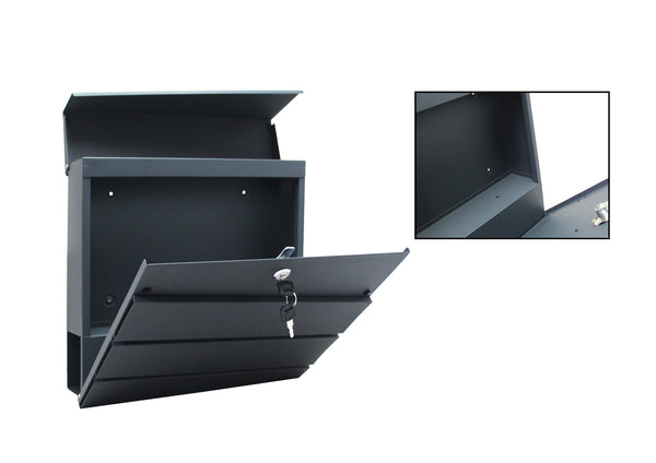 Briefkasten anthrazit offen und ein weiteres Bild mit Nahaufnahme