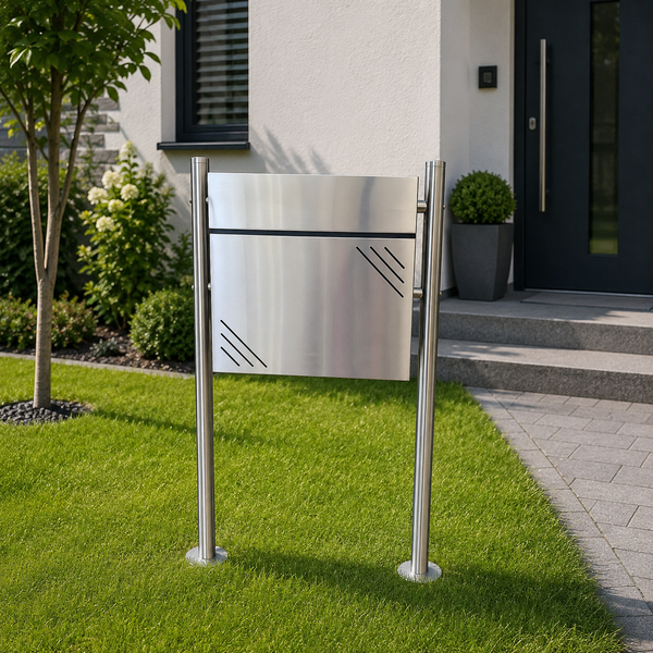 Briefkasten S11 mit Standhalterung aus Edelstahl mit Zeitungsfach, wetterfest und modern