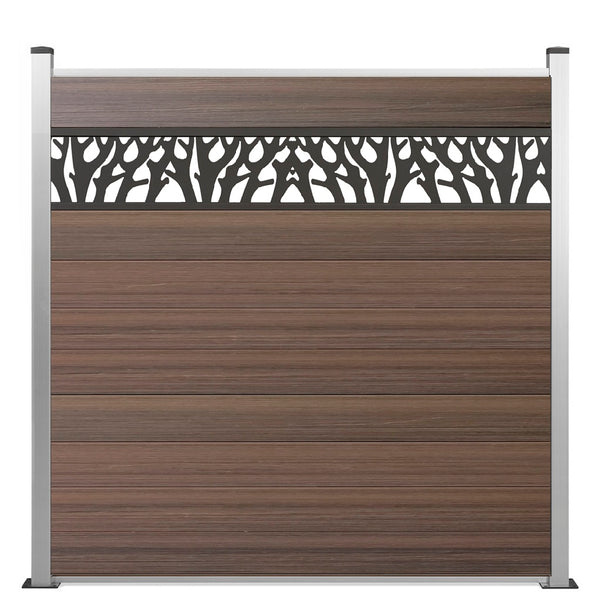 WPC Sichtschutzzaun Excellent Braun mit 25cm Dekor Bäumchen