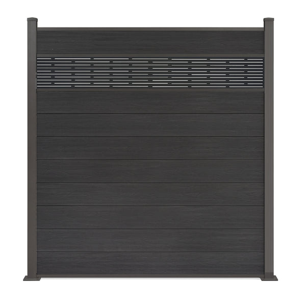 WPC Excellent Sichtschutzzaun Anthrazit mit Dekor Line und Alu-Pfosten