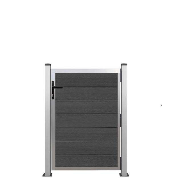 WPC CoEx Tür Bausatz 120 x 90 cm  Gartentor mit Alurahmen  Höhe: 1,20m in Silber