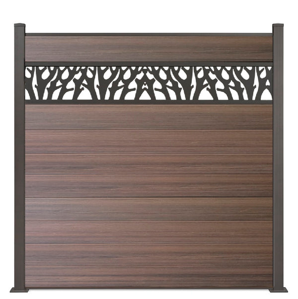 WPC Sichtschutzzaun Excellent Braun mit 25cm Dekor Bäumchen