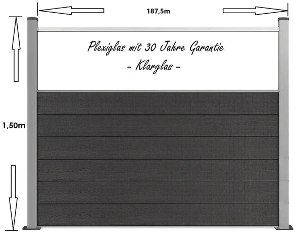 Gastro-Zaun WPC CoEx Excellent in Anthrazit mit Plexiglasscheibe 150x180cm