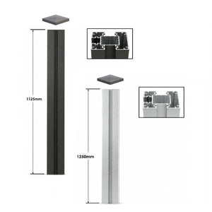 125cm Pfosten in Anthrazit und Silber mit Alukappen