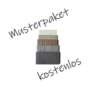 fünf kleine Stücke von WPC Zaunpaneele Excellent in den Farben Braun, Grau, Anthrazit, Weiß und Beige 