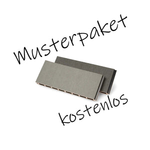 zwei kleine Stücke Nobel WPC Zaunpaneele in Anthrazit und grau