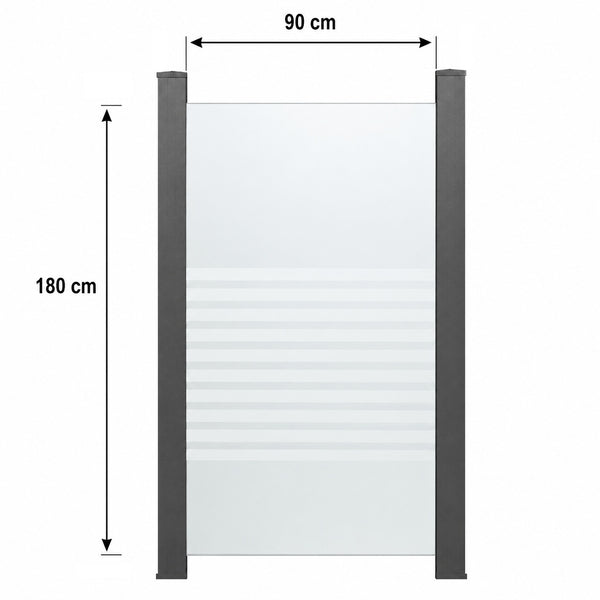 Glaselement 180x90cm ESG Milchglas und Klarglas mit Leisten