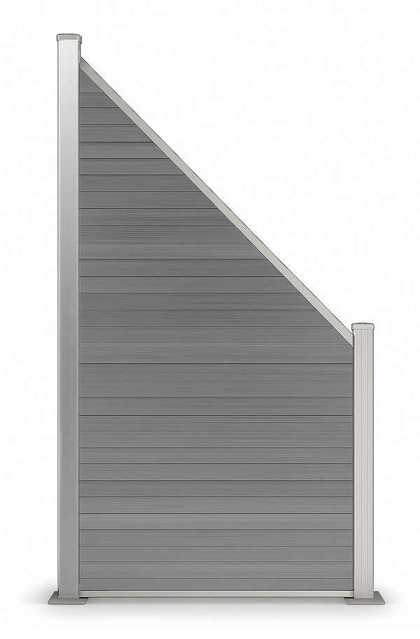 WPC Schrägelement Vertico In Anthrazit, Grau und Braun mit kurzem Aluminium-Pfosten