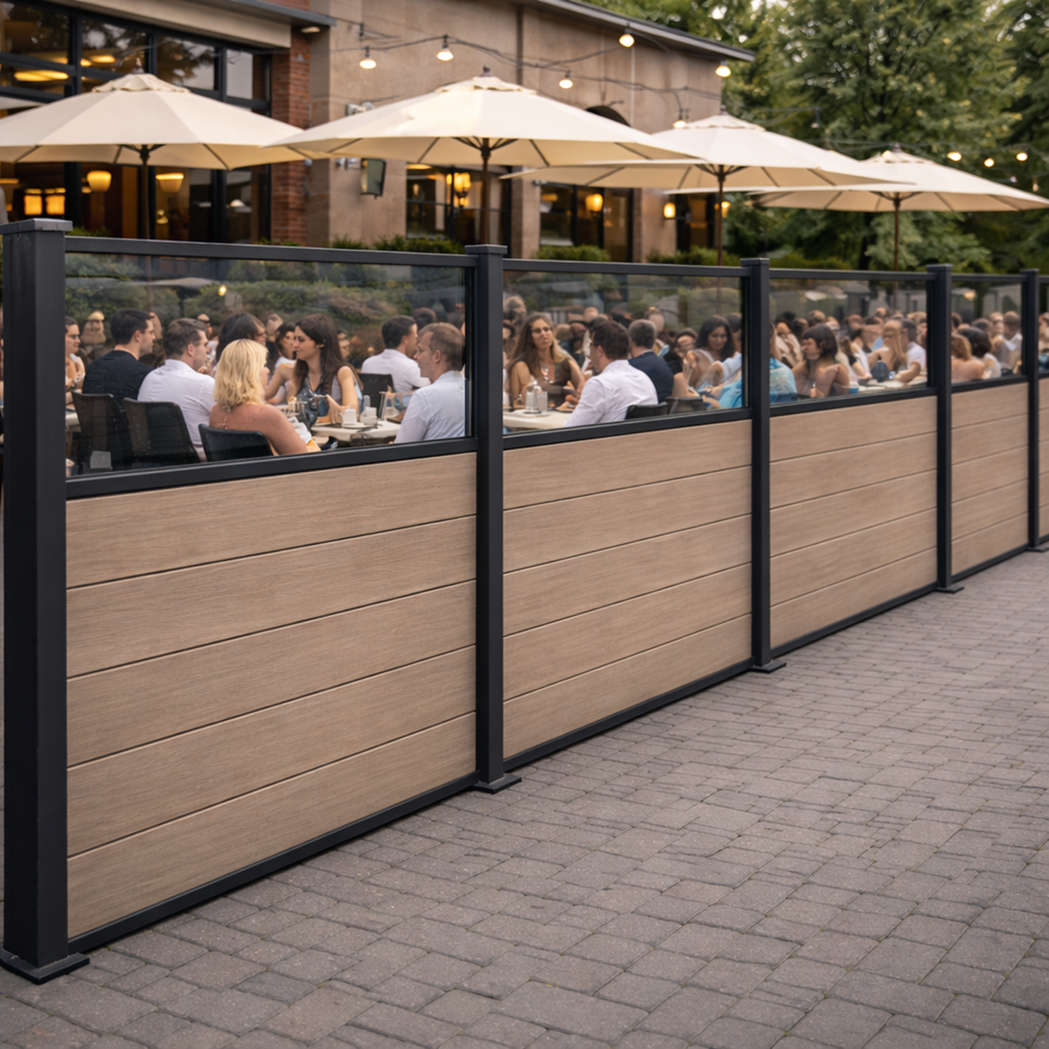 Gastro-Zaun WPC CoEx Excellent in Anthrazit mit Plexiglasscheibe 120 x 180 cm