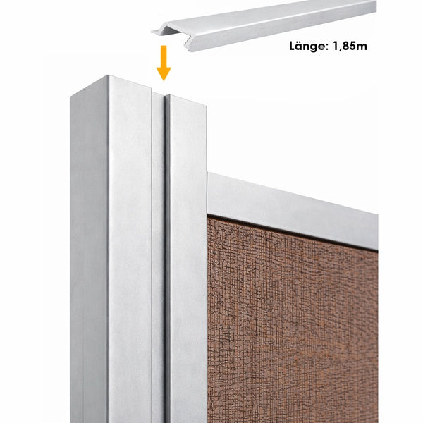 Pfosten-Abdeckleiste 1850x20x10mm in Silber Für Naboca Alu-Pfosten