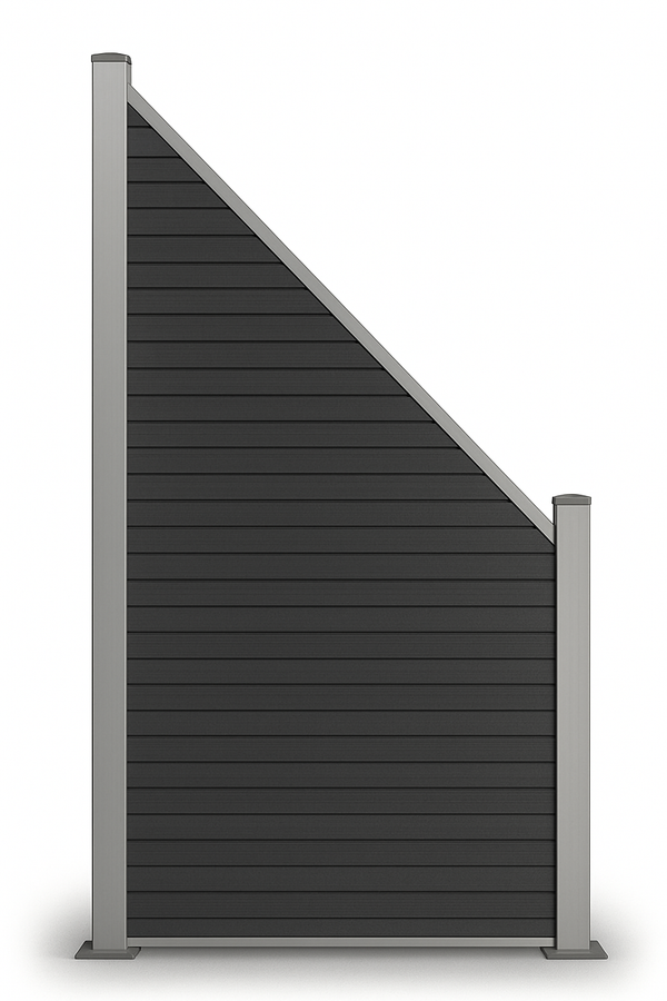 WPC Schrägelement Vertico In Anthrazit, Grau und Braun mit kurzem Aluminium-Pfosten