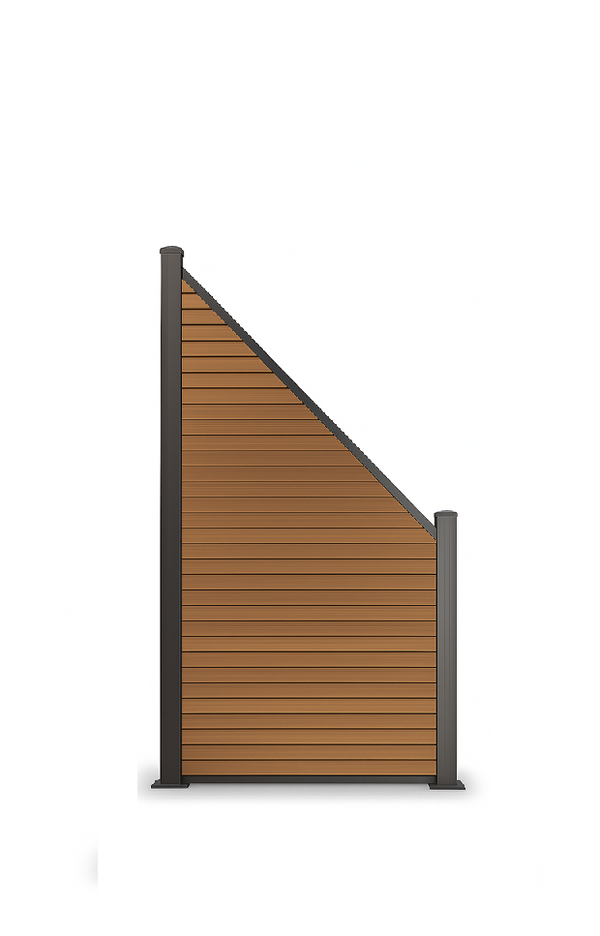 WPC Schrägelement Vertico In Anthrazit, Grau und Braun mit kurzem Aluminium-Pfosten