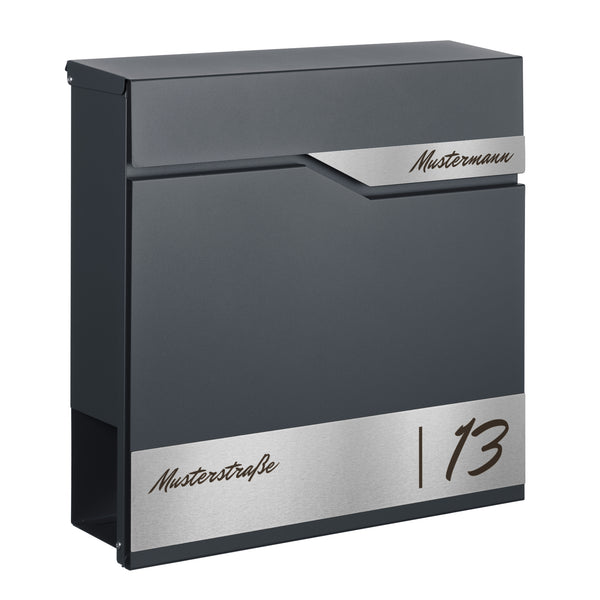Personalisierter Briefkasten Wandbriefkasten Postkasten Anthrazit mit Zeitungsfach Modell B7