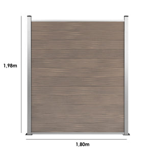 1,98m hoher Zaun in Beige mit silber Pfosten