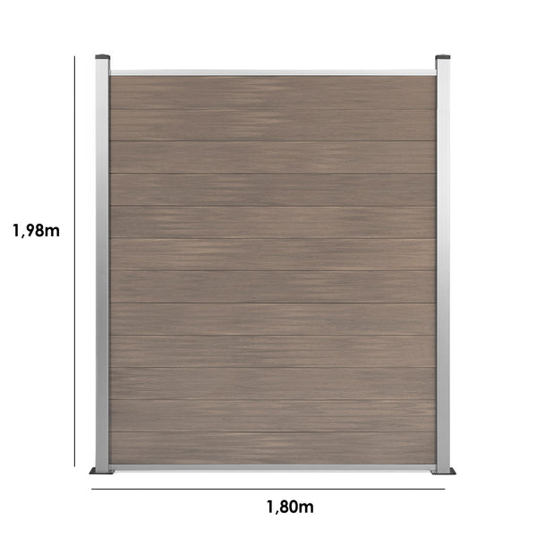 1,98m hoher Zaun in Beige mit silber Pfosten